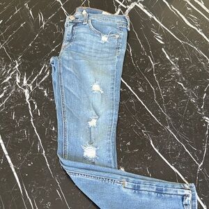 rag & bone Distressed Skinny Jeans in Medium Blue